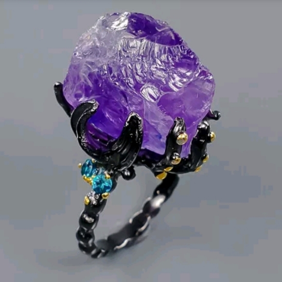 GORGEOUS raw amethyst &Topaz sterling ring sz8 - Picture 8 of 17